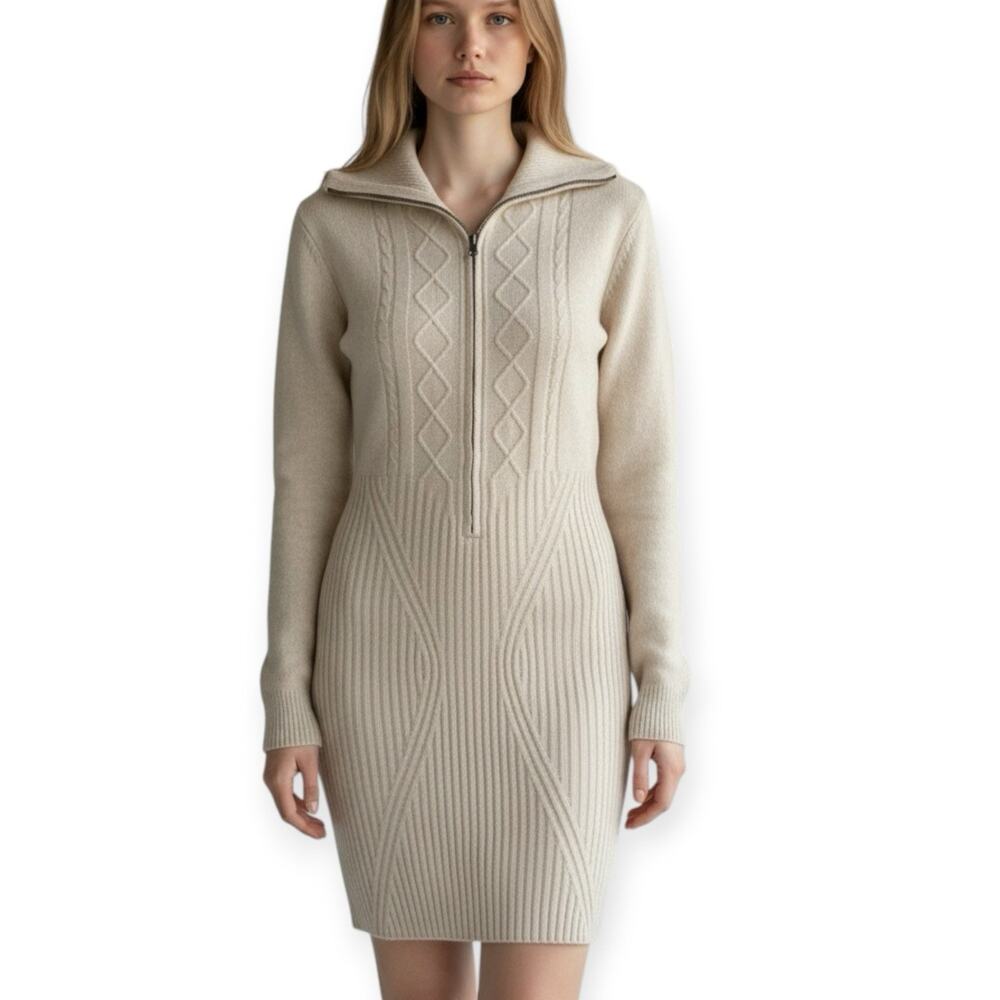 NWT Fashion Nova Eloise Sweater Mini Dress Size Medium Oatmeal Beige